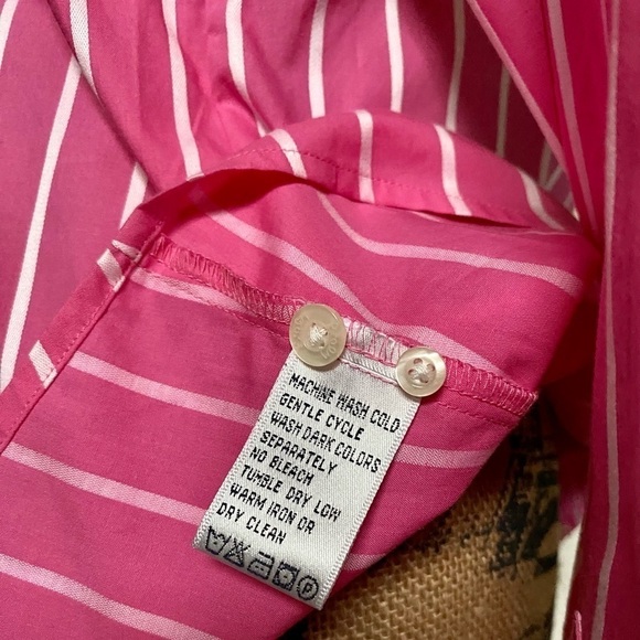 Lilly Pulitzer Women’s 14 Pink White Stripe Button Down Long Sleeve Cotton Shirt - Picture 10 of 10